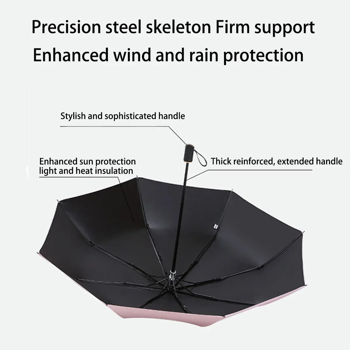 Folding Umbrella For Women Men Simple Black Umbrella Rain 8 Ribs Lightweight Travel Outdoor Luxury Automatic