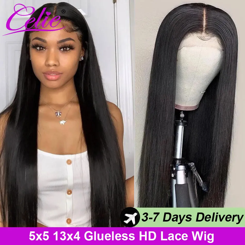 Human Hair Wig Lace Front Wig Human Hair Wigs Front Lace Wig Celie Straight Lace Front Wigs For Women 5x5 Lace Closure Wig Ready To Go Front Human Hair Wigs 13x4 HD Frontal Wig