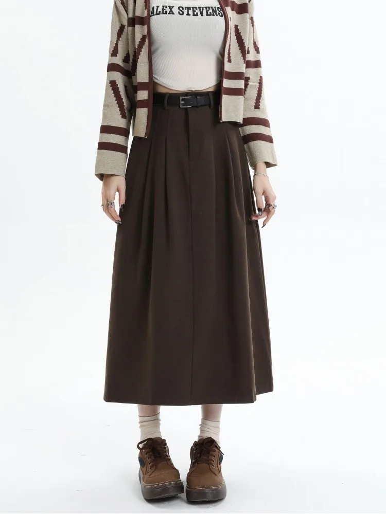 

GUUZYUVIZ Осень-зима 2023, шерстяная плиссированная полуюбка, Женская универсальная трапециевидная юбка с высокой талией и зонтиком