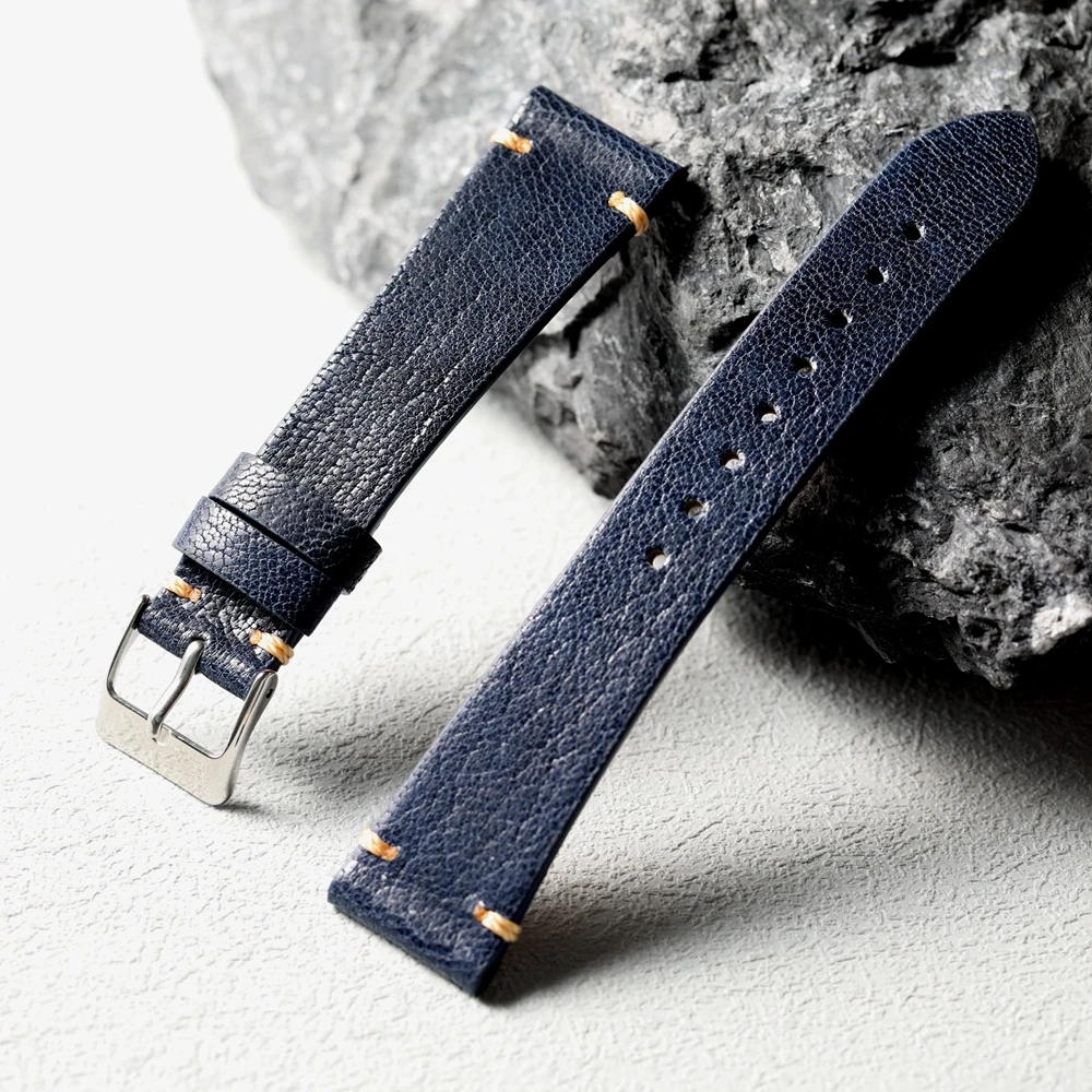 Luxurious Handmade Retro Blue Goat Leather Watchband - Ultra-Thin and Soft Strap