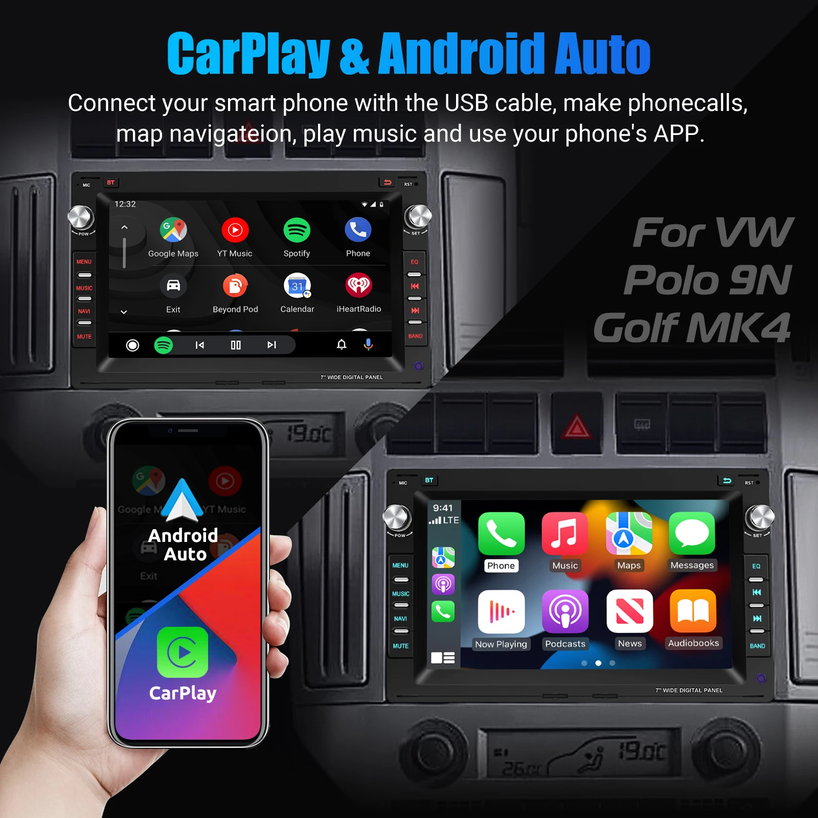 ESSGOO Autoradio Android15 7" 4+64G / 2+64G / 6+128G für VW Polo 9N Golf 4 Passat B5 T5 Wireless CarPlay Android Auto GPS Navigation WiFi FM RDS Mirror Link USB Bluetooth Lenkradsteuerung CANBUS Touchscreen – Detail 25