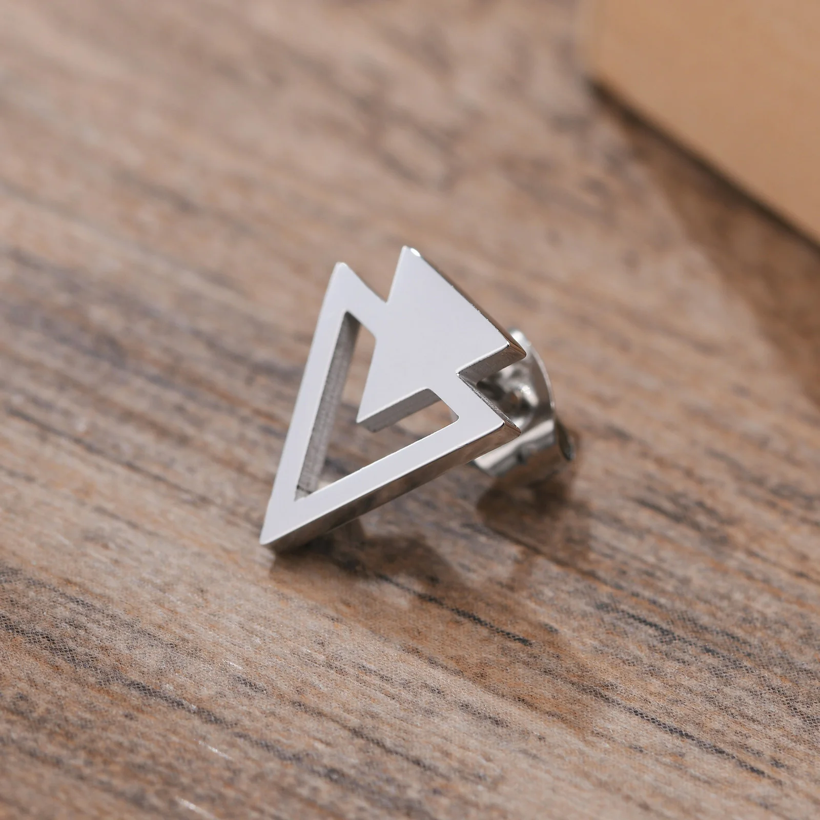 Men's Triangle Stud Earrings - Stainless Steel, Screw Back, Polished & Satin Finish, 2pcs - View #7