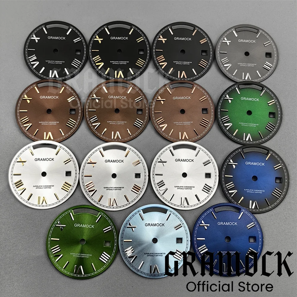 Sky Blue and Coffee Grey Sunburst Watch Dial with Roman Edge Markers - Dual Calendar Week Display