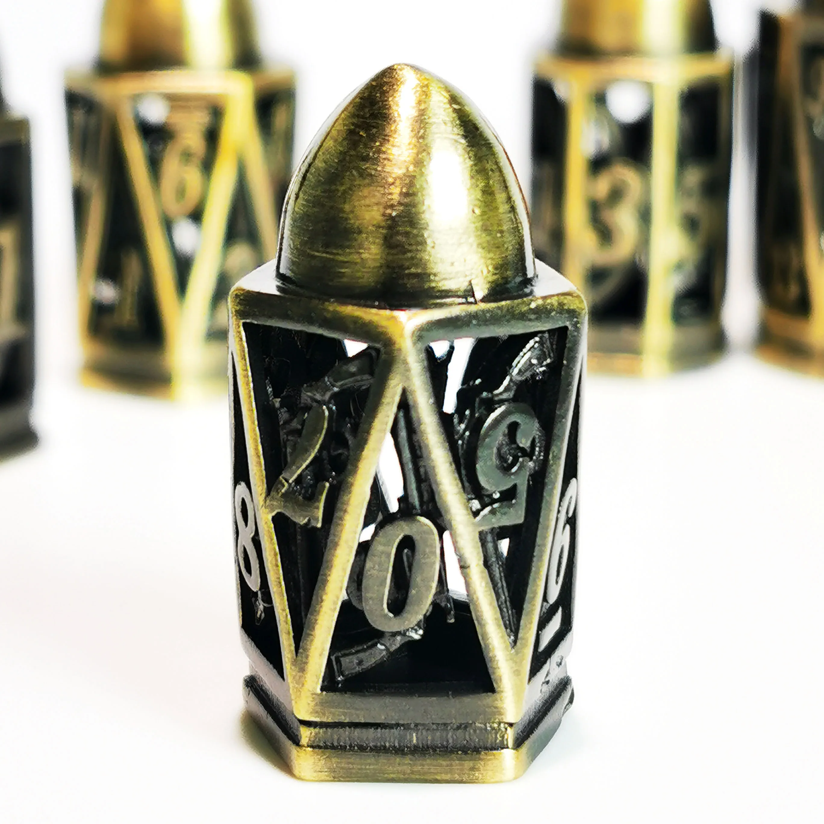 DnD Metal Dice Set - 7pc Hollow Bullet Design Zinc Alloy Dice, Black RPG Polyhedral Dice Set for Dungeons and Dragons 4