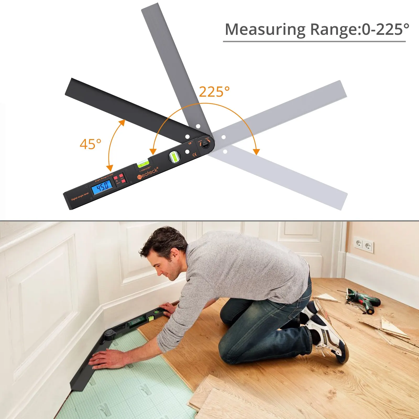 Digital Angle Protractor 0-225&deg; LCD 400mm Electronic Measurement Tool