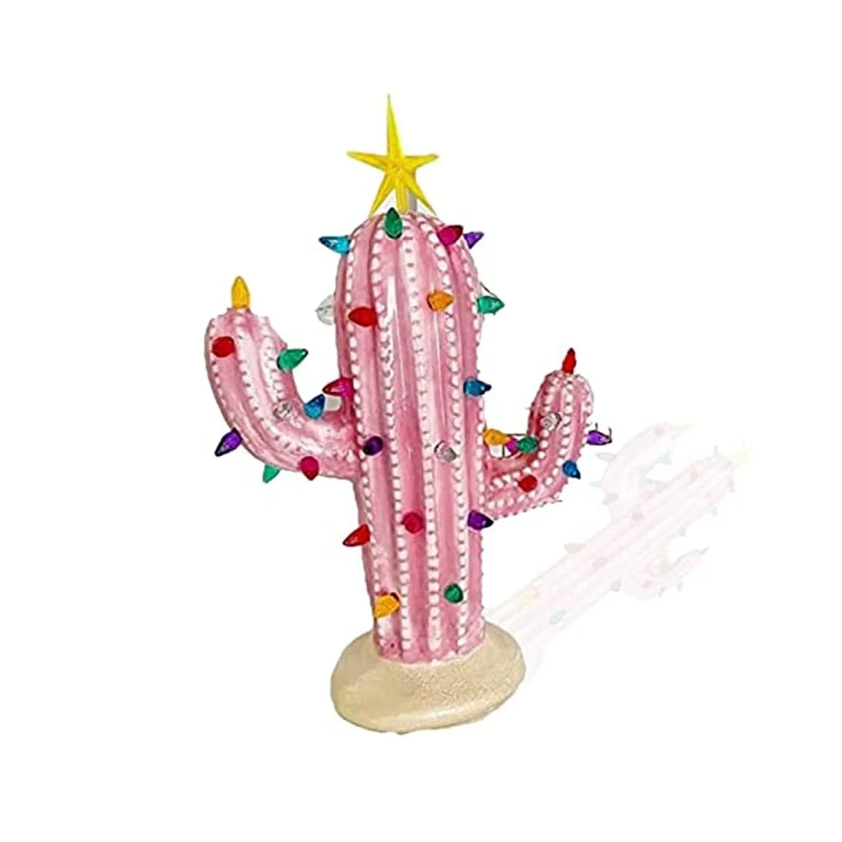 

Cactus Christmas Tree, Light Up Christmas Cactus Vintage Resin Christmas Cactus for Xmas Home Tabletop Decorations Pink