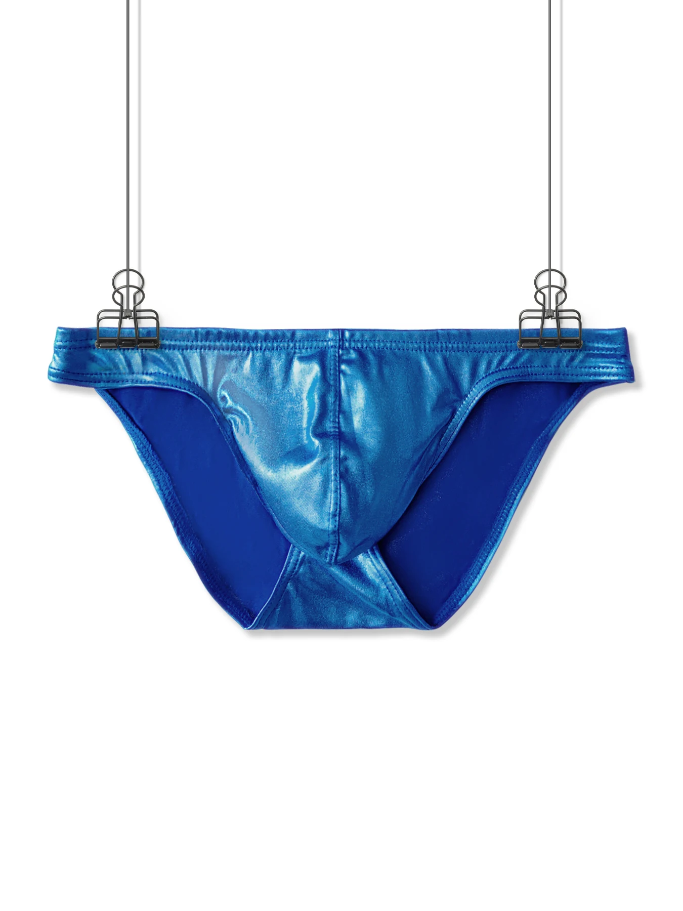 Men's Sexy Faux Leather Low Waist Boxer Briefs with U Convex Pouch