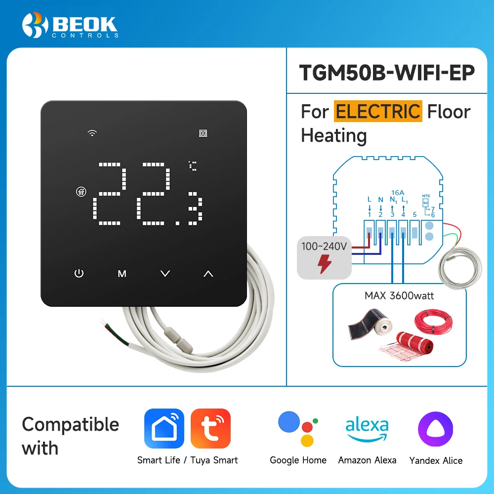 Smart WiFi Thermostat for Floor Heating and Gas Boiler Control, Compatible with Alexa