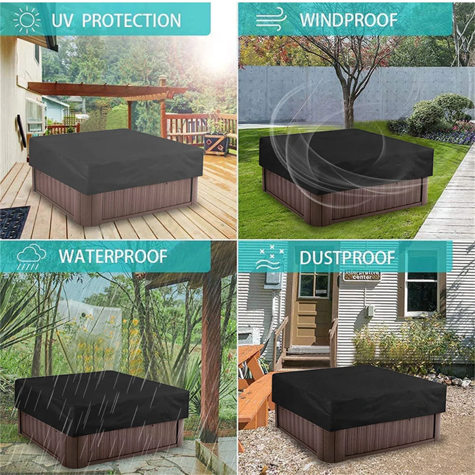Square Hot Tub Cover Polyester Taffeta Waterproof Anti-UV Dustproof Outdoor SPA Cover Protector Patio Furniture Slipcover