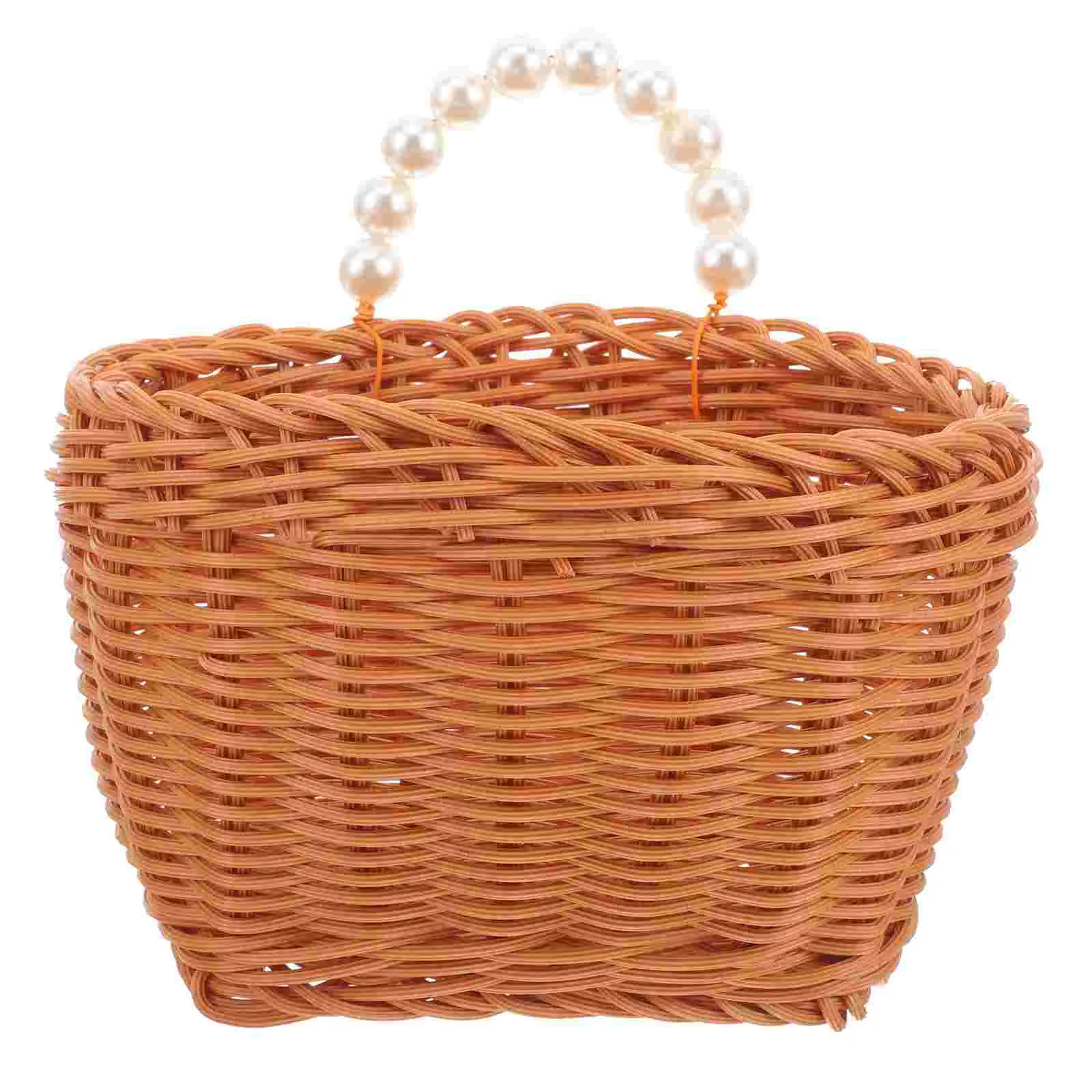 

Woven Hanging Basket Wall Hanging Planter Vegetable Fruit Wicker Basket Pearl Handle Flower Holder Organizer Kitchen
