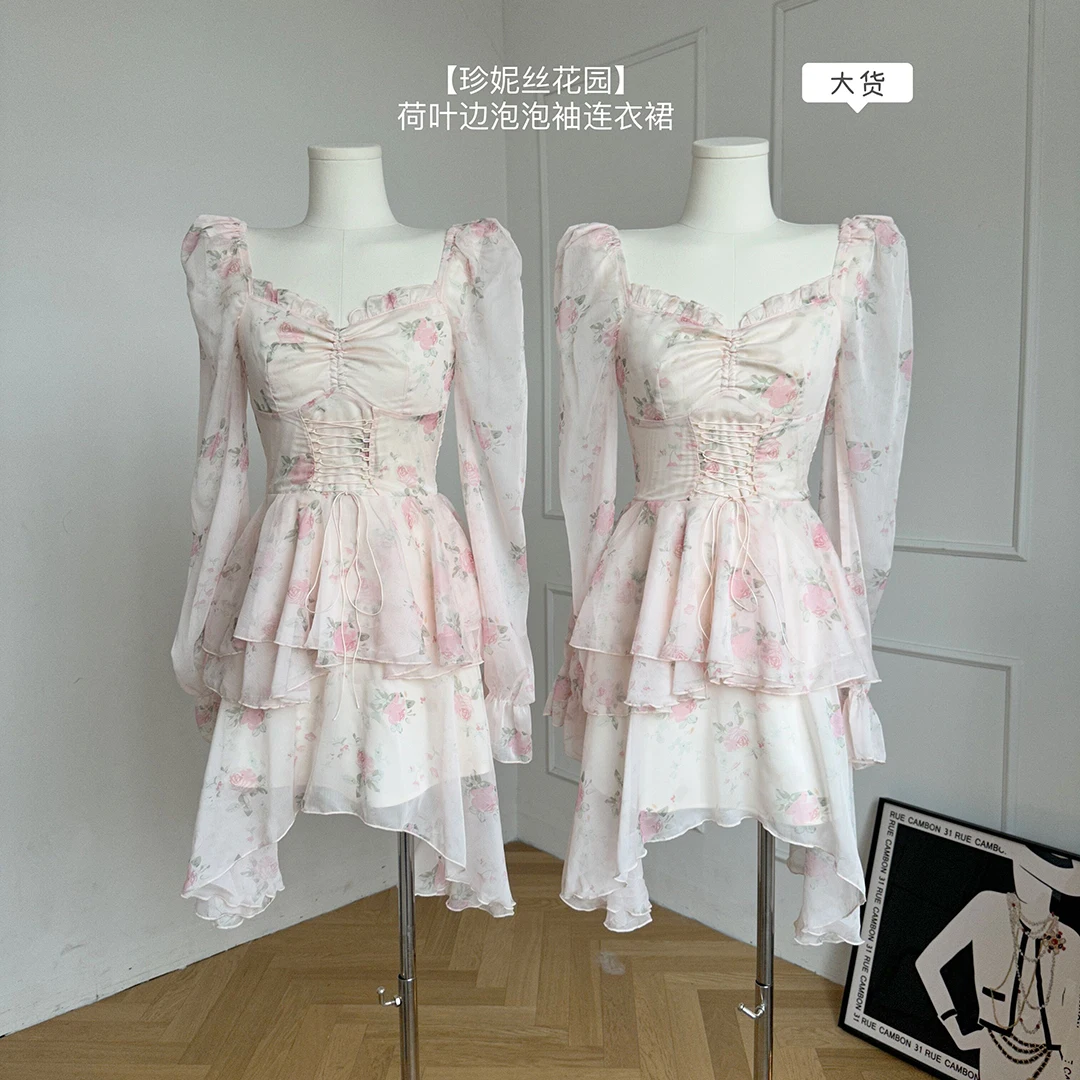 

Girls Sweet Floral Y2k Mini Dress Woman Elegant Fashion Short Party Dress Casual Short Party Korean Style Dress 2023 Spring