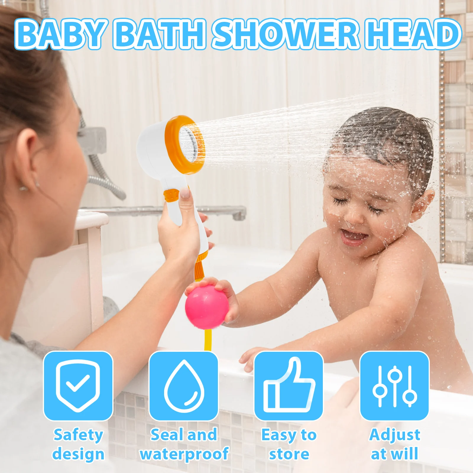 Baby Bath Shower Head Cute Submarine Toddler Bathtub Shower Head with Suction Cup Leakproof Baby Bath Toy Shower Head for Infant 2