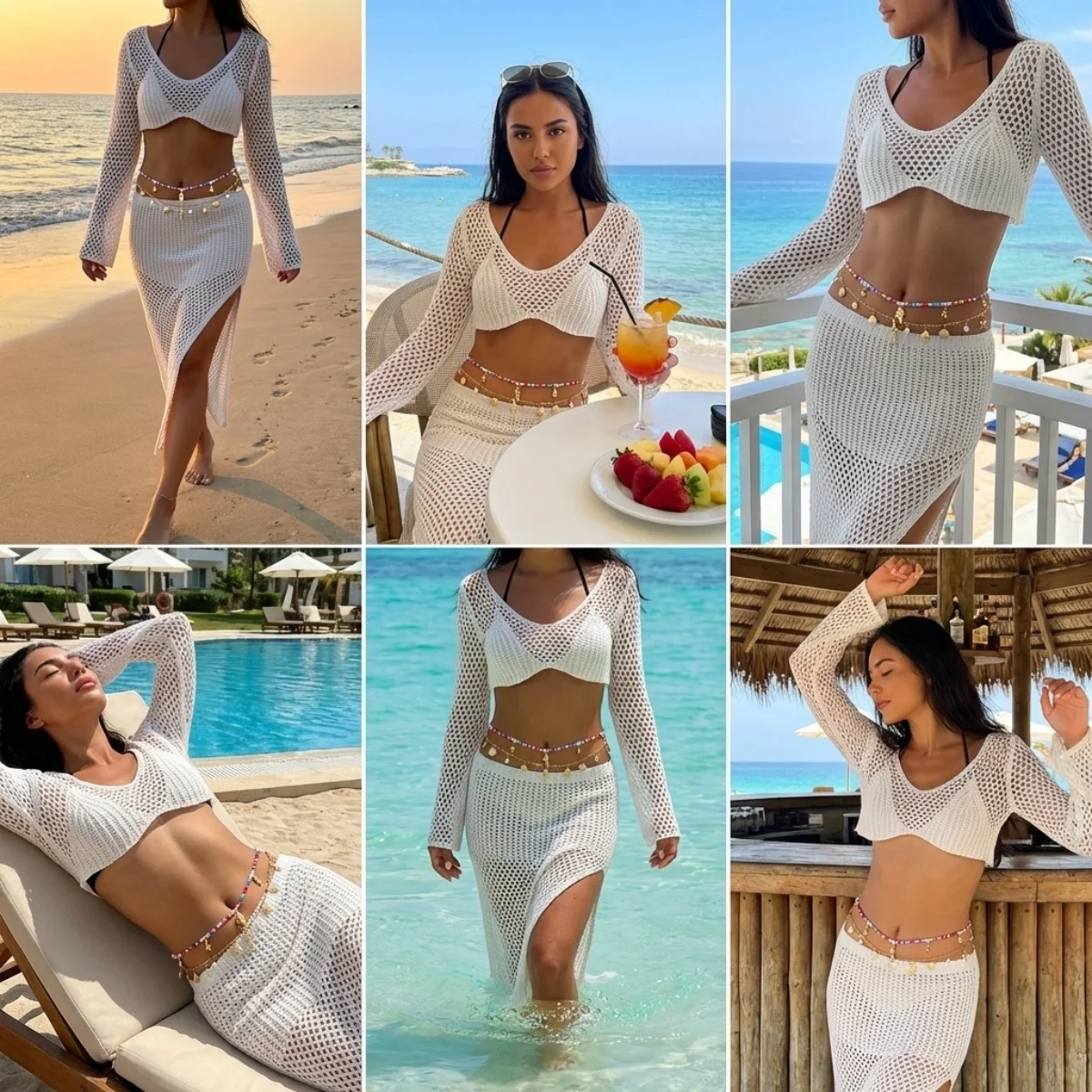 Doppellagige Taillenkette mit Seepferdchen-, Seestern- und Muschelperlen für Damen und Herren, Boho-Strandurlaub-Körperschmuck – Detail 14