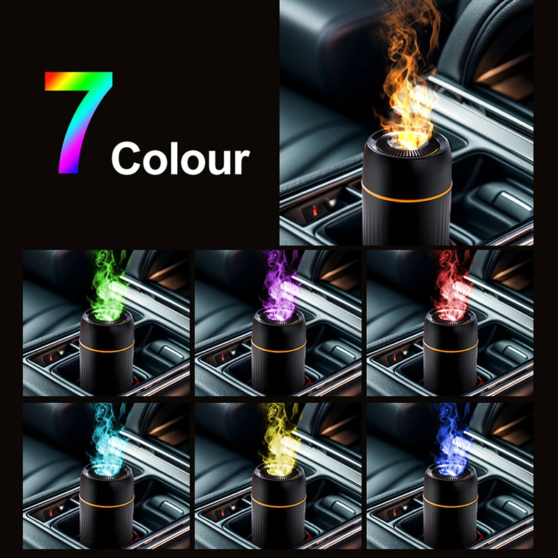 Car Humidifier with Flame Light Silent Aroma Diffuser Home Fragrances Car Air Purifier Aromatherapy 100ml 7 colors Fires