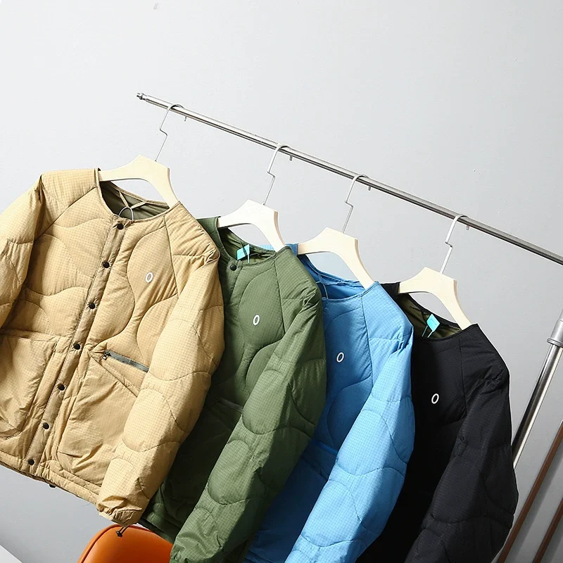 Weiße Entendaunen-Winterjacke für Paare, winddicht, wasserdicht, Sport, leicht, warm, Kragenlos, Outdoor, Trekking und Skifahren – Detail 14