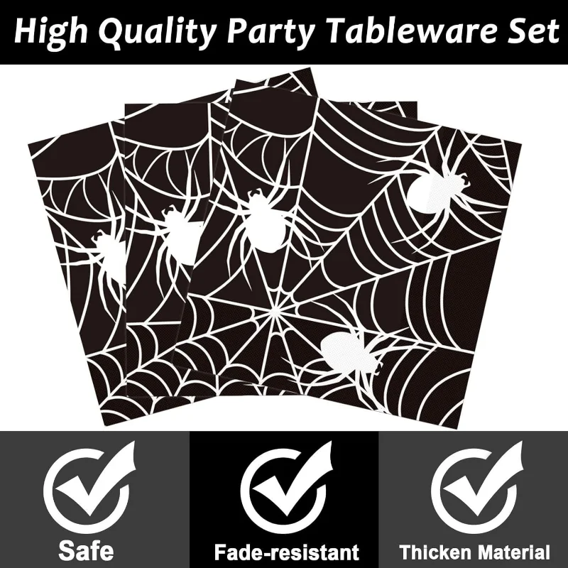 96pcs Halloween Spider Themed Party Tableware Paper Plate Paper Towel Fork Set Non-coated Varnish Craft