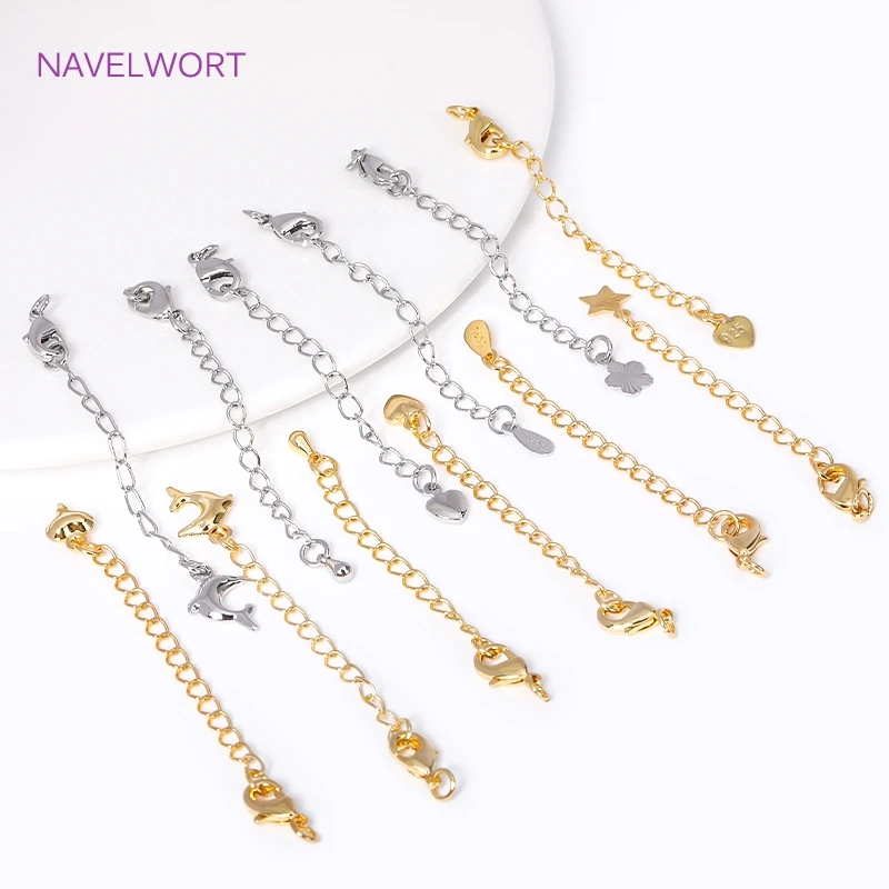 18 Karat vergoldet mit Karabinerverschlüssen, Endverlängerung, Schwanzkette, Verlängerungskette für Schmuckherstellung, DIY-Armband, Halskette