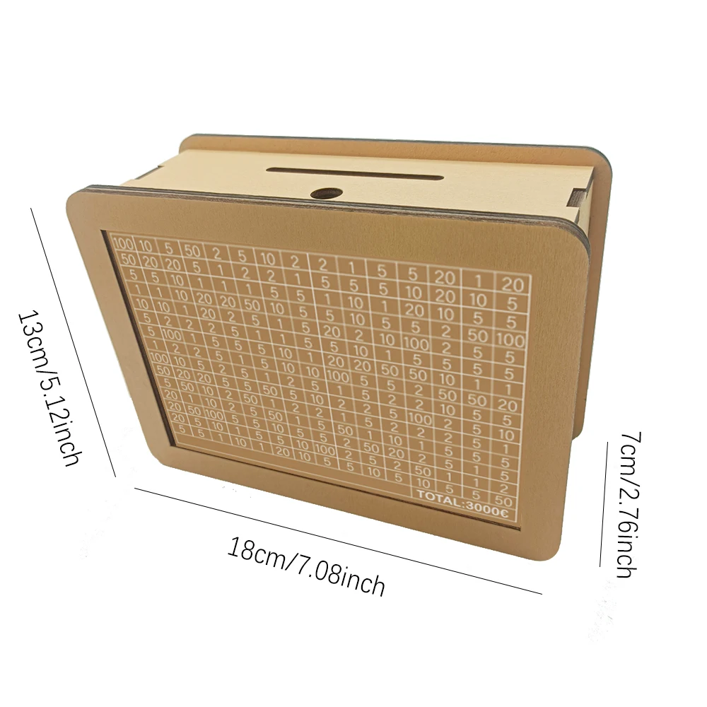 Wooden Money Box Savings Box with Currency Target and Numbers 1pc