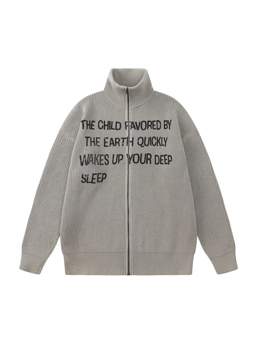 

Men's Trendy Brand Letter Pritned Sweaters Cardigan Autumn Winter Stand Collar Long-sleeved Couple Casual Loose Knitted Jackets