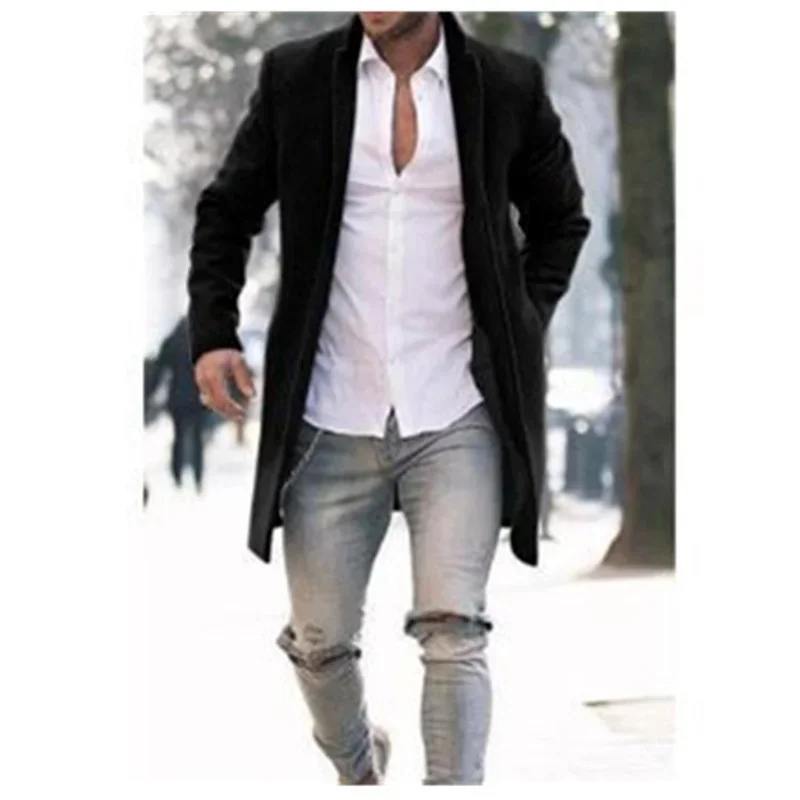 Wool overcoat men's windbreaker mid-length woolen coat