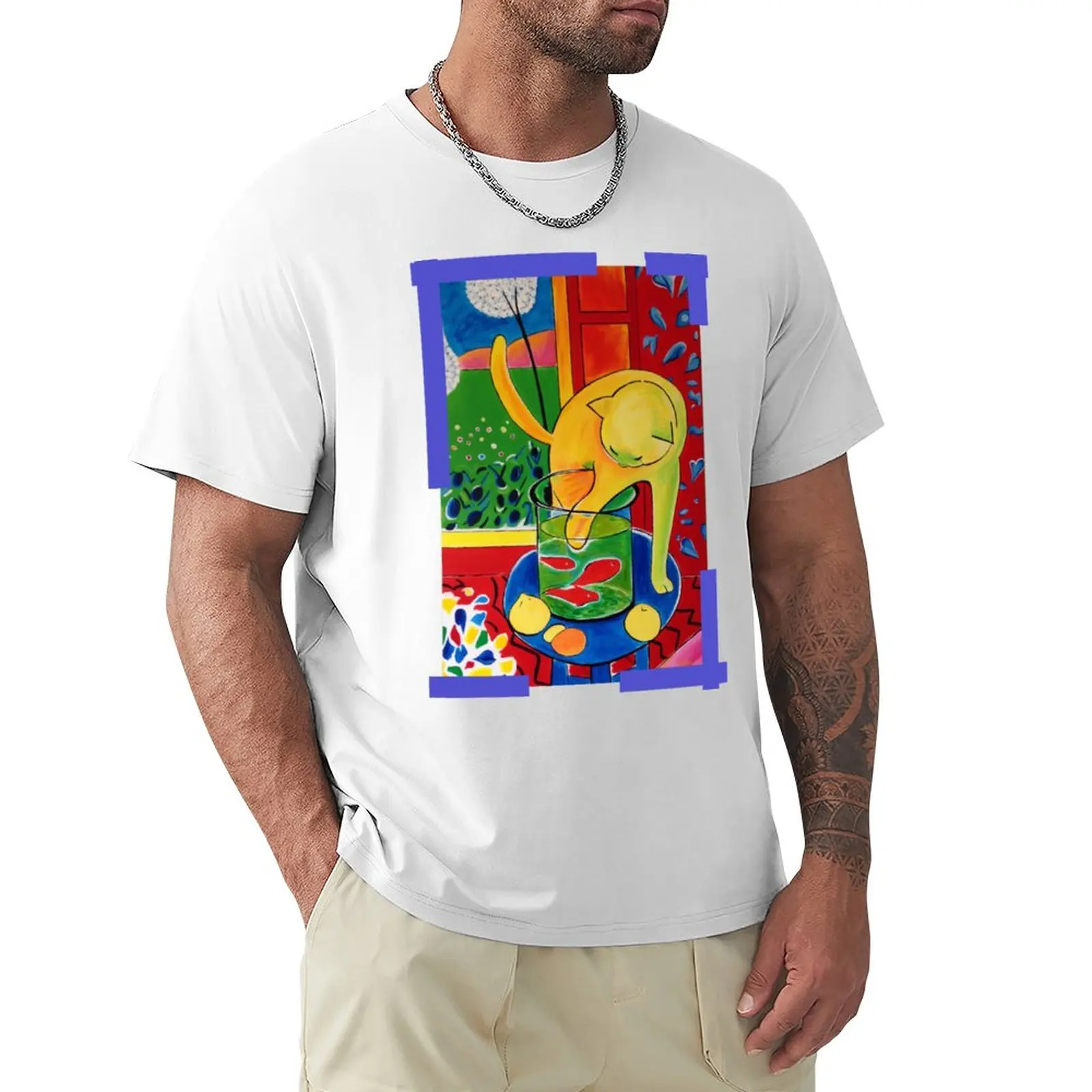 

Cat With Red Fish'' T-Shirt custom t shirt tees men workout shirt
