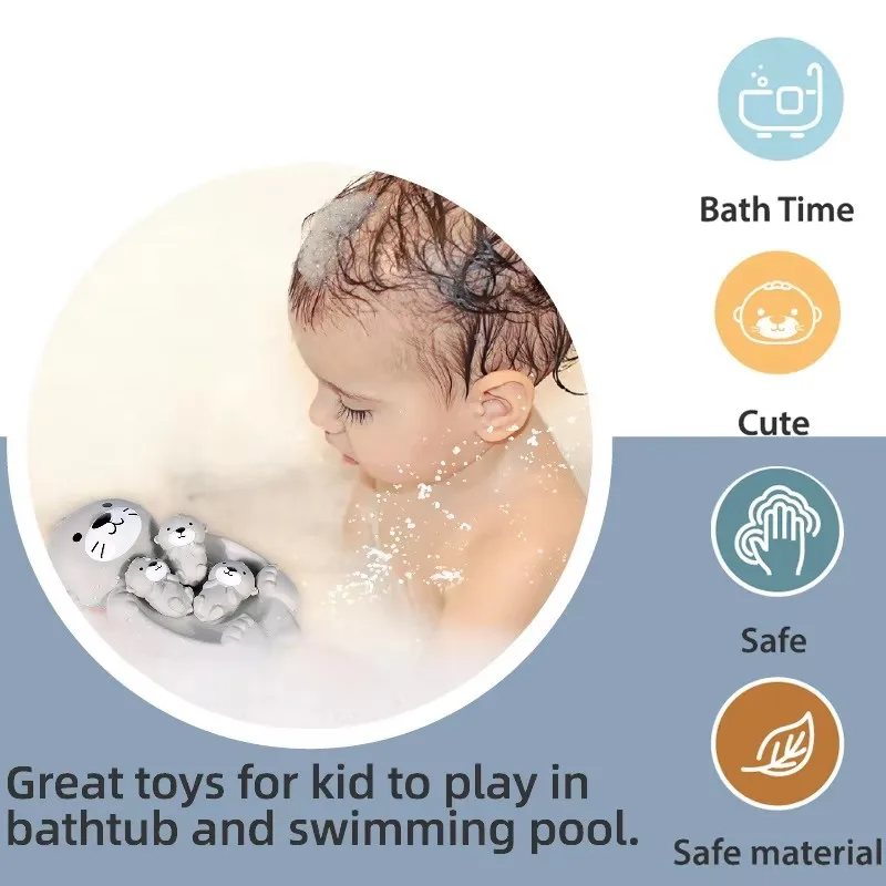 Otter Family Baby Bath Toy Set Silicone Kid Bathtub Toy For Baby Bath Bathroom Toys Parent-Child Otter sealed Floating Water Toy 5