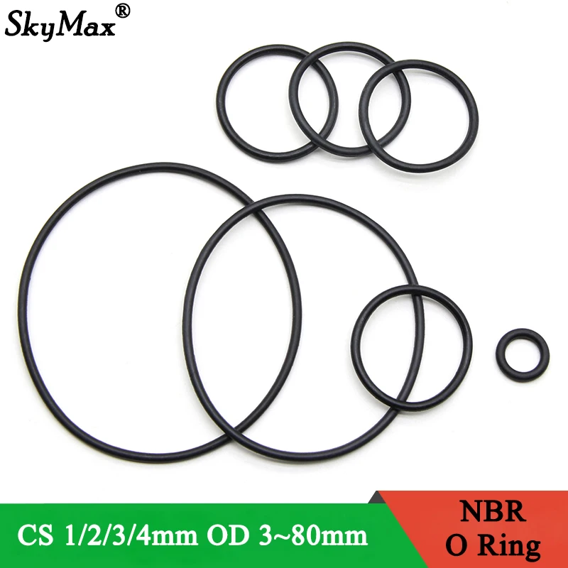 

100pcs NBR O Ring Seal Gasket Thickness OD 3~80mm CS 1 2 3 4mm Nitrile Butadiene Rubber Spacer Oil Resistance Washer Round Shape