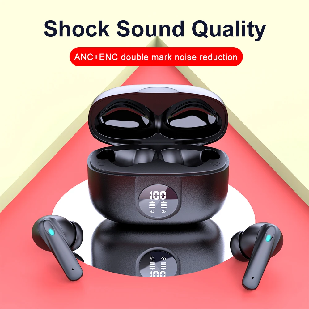 

ANC Wireless Earphone 40dB Noise Cancelling Bluetooth 5.3 Headphone 6 Mic ENC HD Call TWS Earbuds Transparency Mode