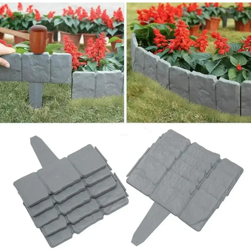 10pcs Imitation stone fence, garden simulation guardrail, plastic splicing fence, garden grassland fence, outdoor lawn supplies
