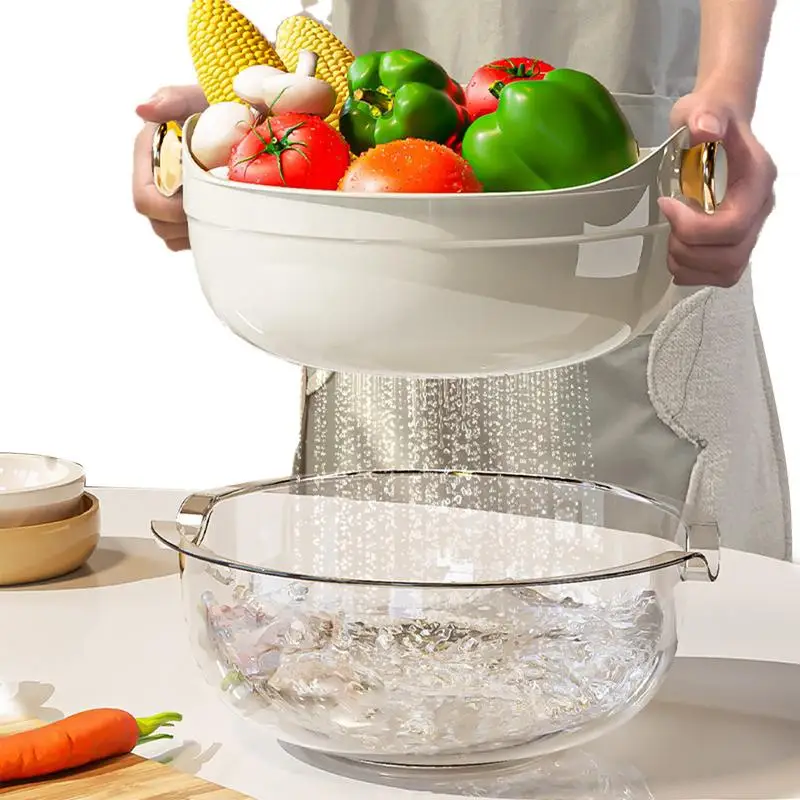 

Creative Double-layer Washing Colander Baskets Kitchen Tools Drain Basket Bowl Washing Vegetables Fruit Strainer Tray Basket