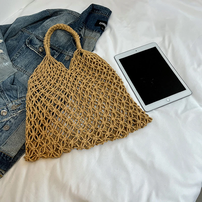 Hand-Woven Underarm Bags For Woman Hollow Handbag Female Shoulder Bags Large Capacity Handbag Travel Beach Tote Bag