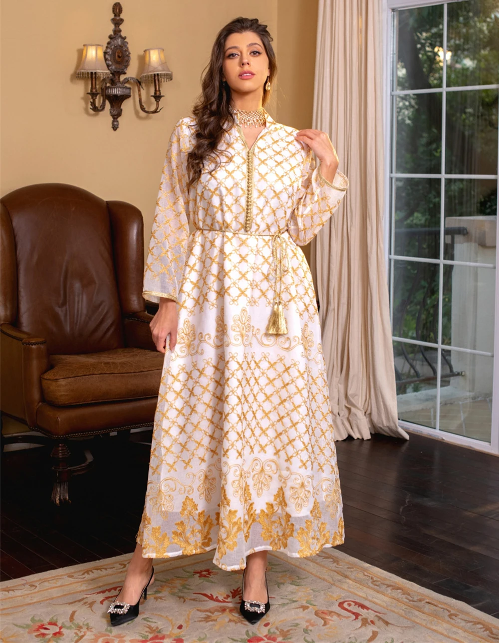 

MD Elegant Dress Women For Wedding Party Long Sleeve Abaya Muslim Fashion Boubou Dubai Turkey Lady Islamic Clothing Kaftan Robe