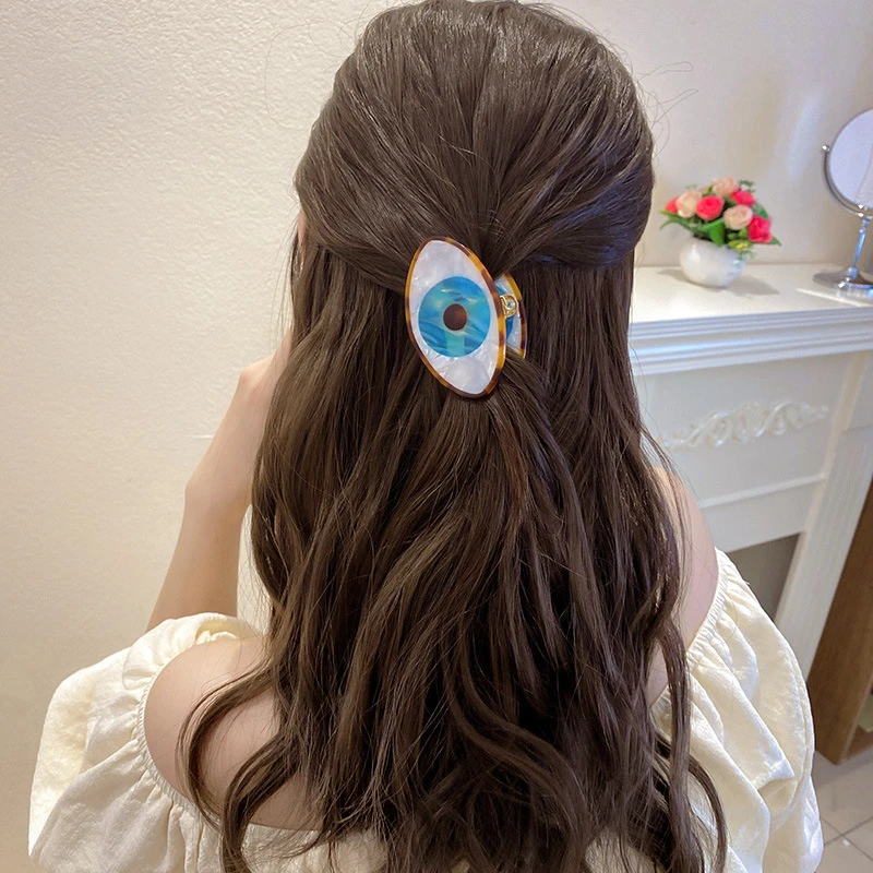 Minar Kawail Contrast Color Evil Eye Hair Claws Geometric Resin Acetate Blue Eyes Hair Clips Korean Shark Clips Hair Accessories bridal hair clip