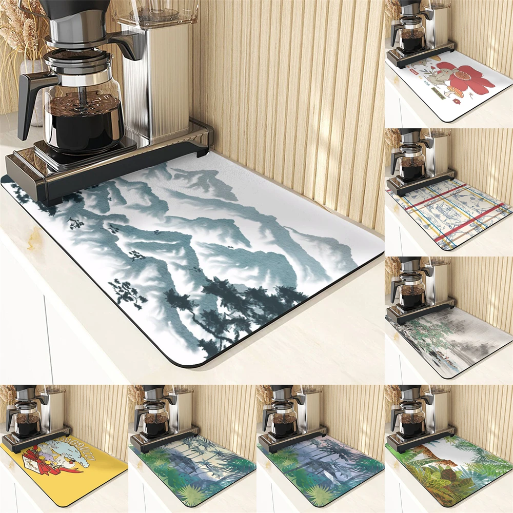 

Natural Scenery Style Placemats Under Table Plates Drink Coaster Forest Animals Printing Mats Absorbent Drying Mat For Kitchen