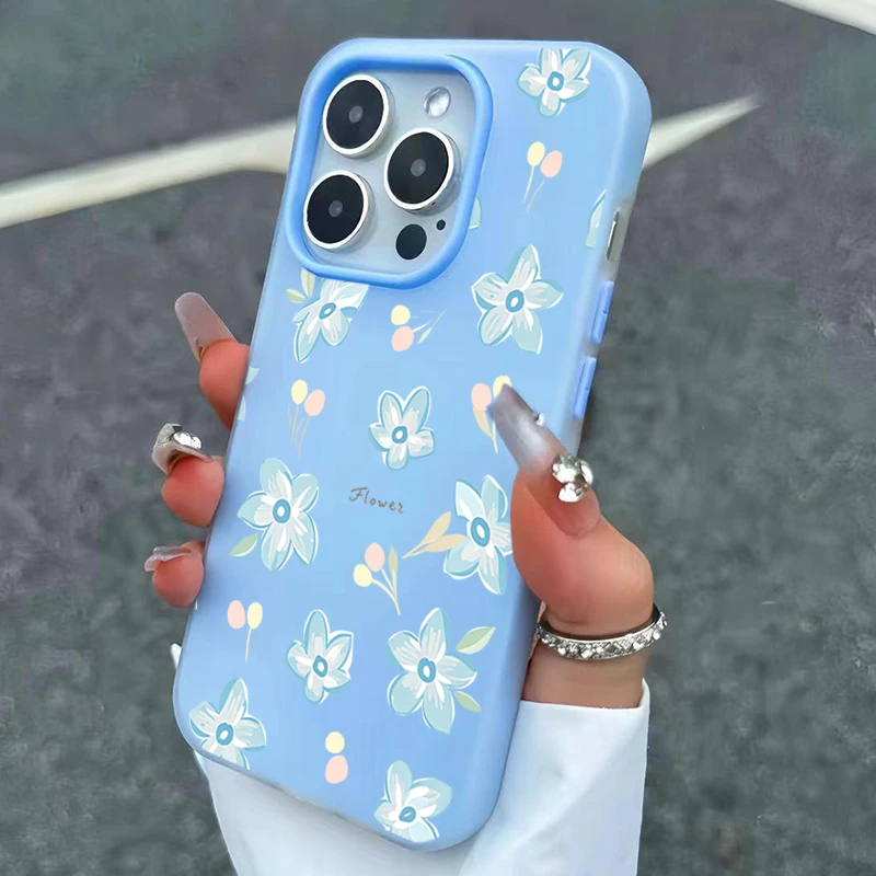 Simple and Fresh Blue Floral Pattern Phone Case Cover