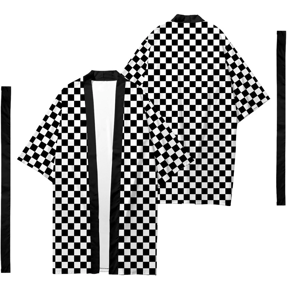 

Men's Japanese Long Kimono Cardigan Men's Samurai Clothing Kimono Checkerboard Checker Pattern Kimono Shirt Yukata Jacket 2