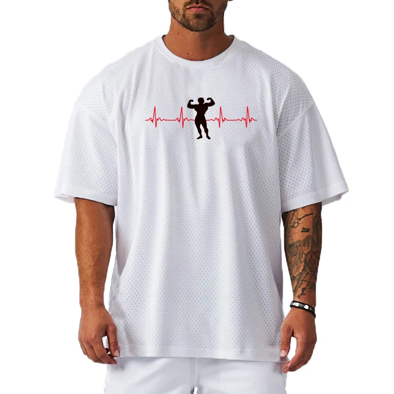 

Summer Men's Printed Muscleman Short-sleeved Youthful Bodybuilding T Shirt Mesh Breathable Tops Anime Clothes