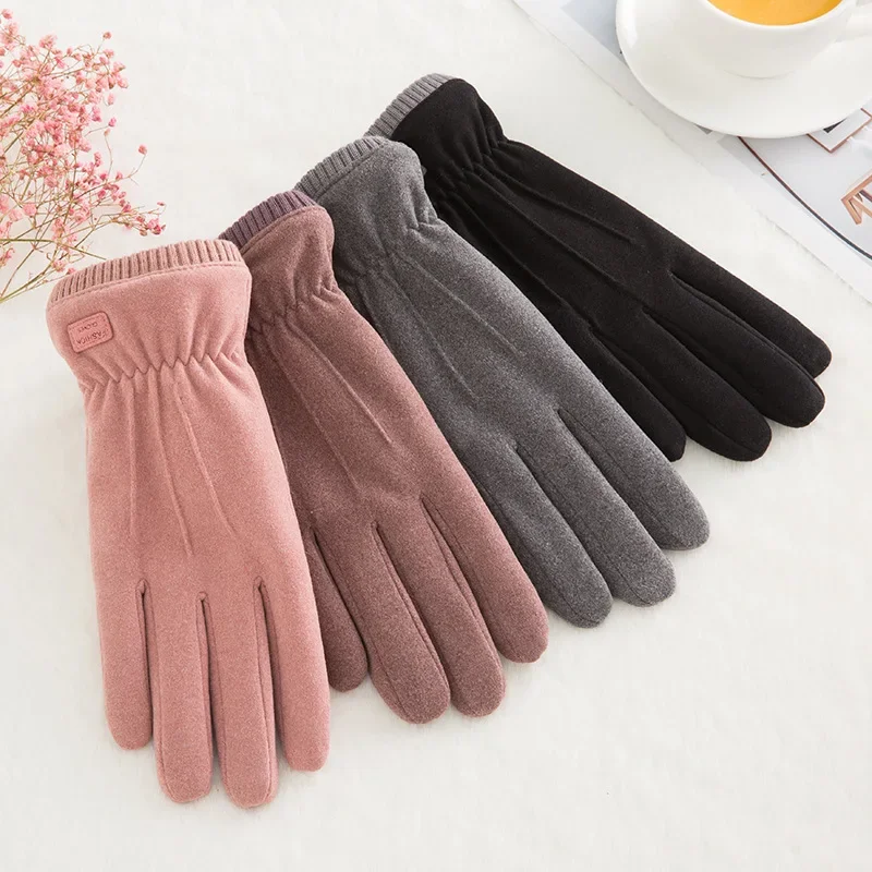 

2023 Winter New Warm Gloves Women's Velvet Thickened Garede Gloves Winter Velvet Plush and Thickened Gary Touch Screen Gloves