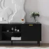 Black TV Stand, Modern TV Consoles for Living Room 65+ Inch TV, Fluted Panel Media Console with Sliding Doors & Ajustable Shelv 6