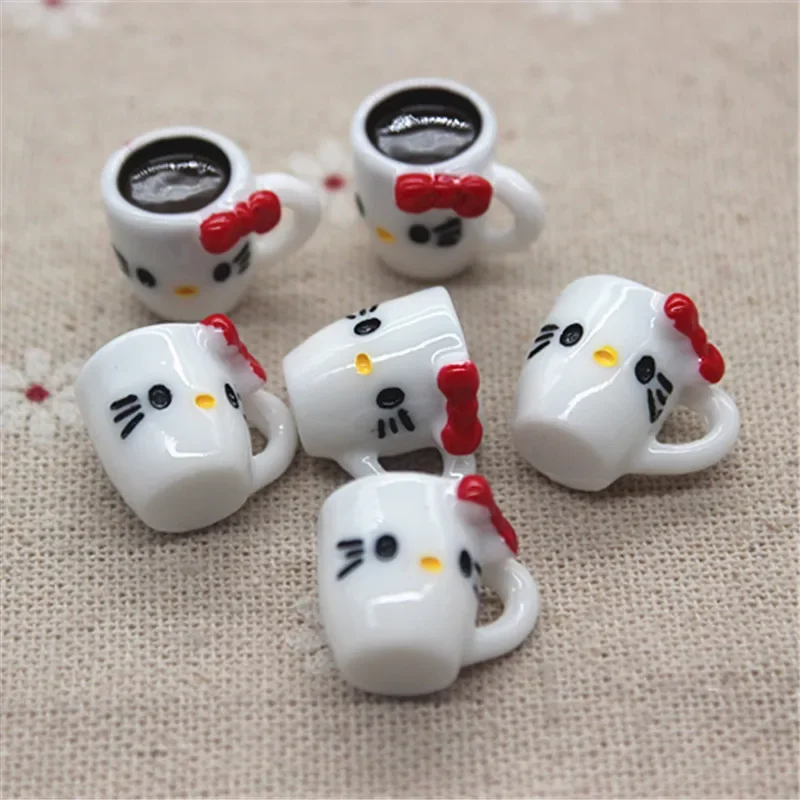 resin ornaments 10pcs 3D kawaii resin cartoon cat cup simulation miniature art flatback cabochon DIY craft decoration 13*14*18mm