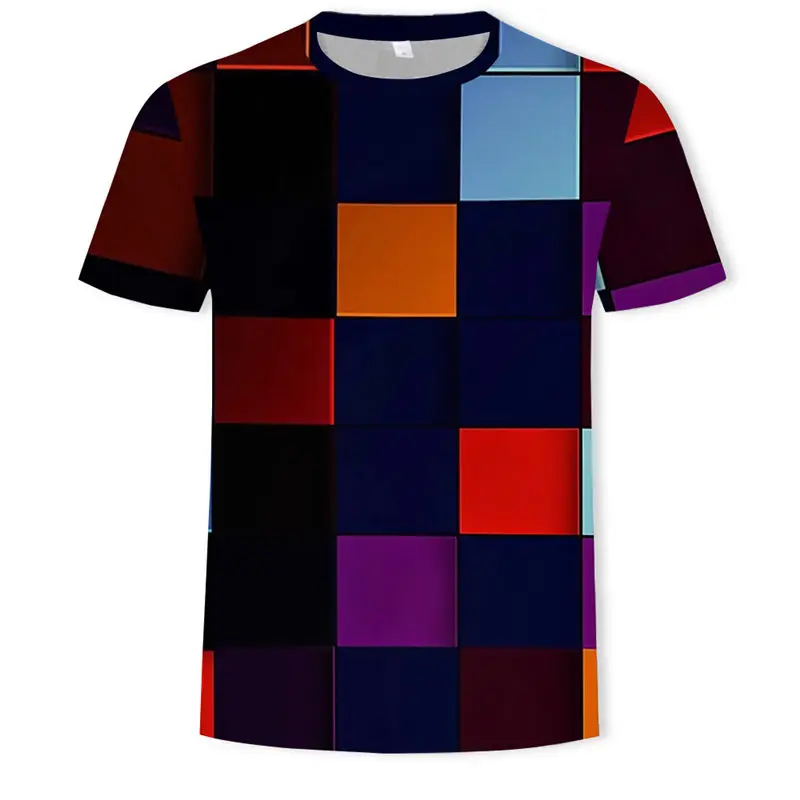 

Summer Square Grid Men's T-shirt Casual Black 3D Print Cartoon Tshirt Top Hip Hop Street Short Sleeve Oversized T Shirt