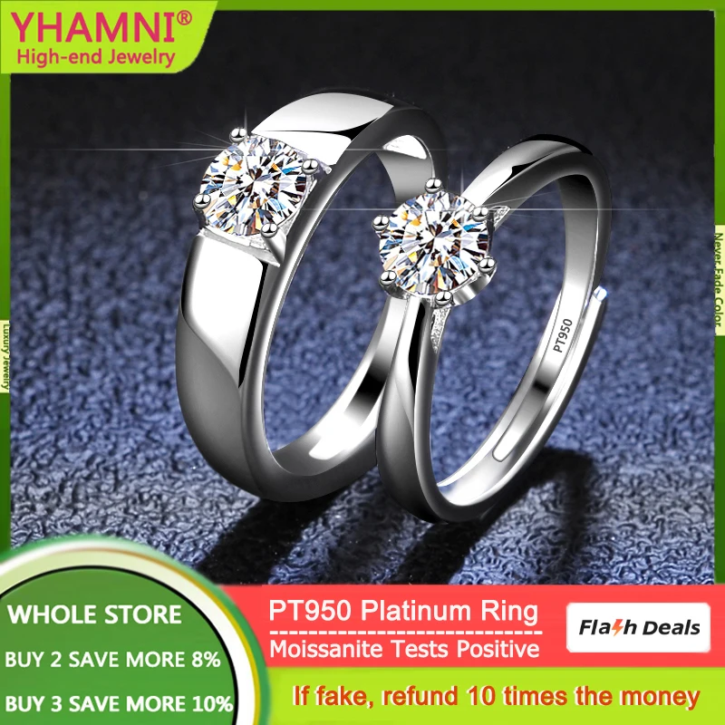 

Resizable Luxury PT950 Platinum Rings for Men Women Round Brilliant Moissanite Diamond Rings Engagement Gift Lovers' Jewelry