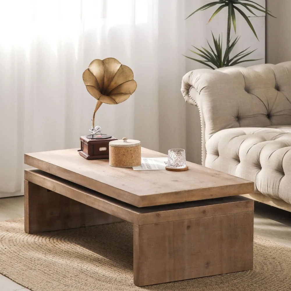 Rectangle Coffee Table for Living Room, Mid Century Modern Coffee Table, Solid Wood Center Table Accent Tea Table for Apartment 4
