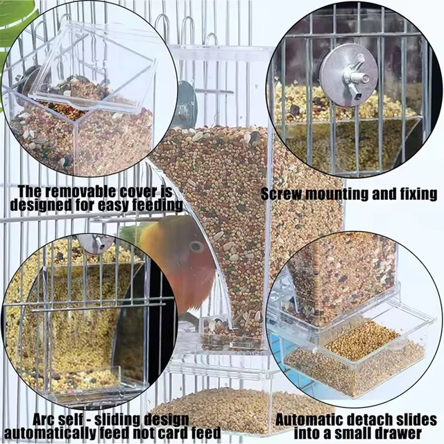 1PC Parrot Feeder Anti-Spill Transparent Bird Food Box Clear Feeding Device for Parrots Durable Bird Feeding Box 4