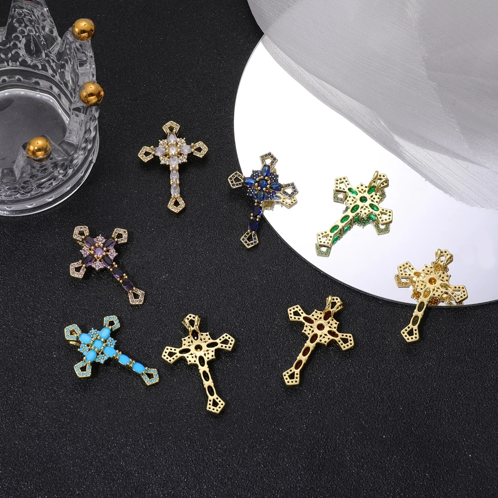 Juya handgemachte Dekoration religiöser Anhänger Schmuckherstellung Zubehör 18K echt vergoldet Zirkonia christlicher Kreuz Charms – Detail 20
