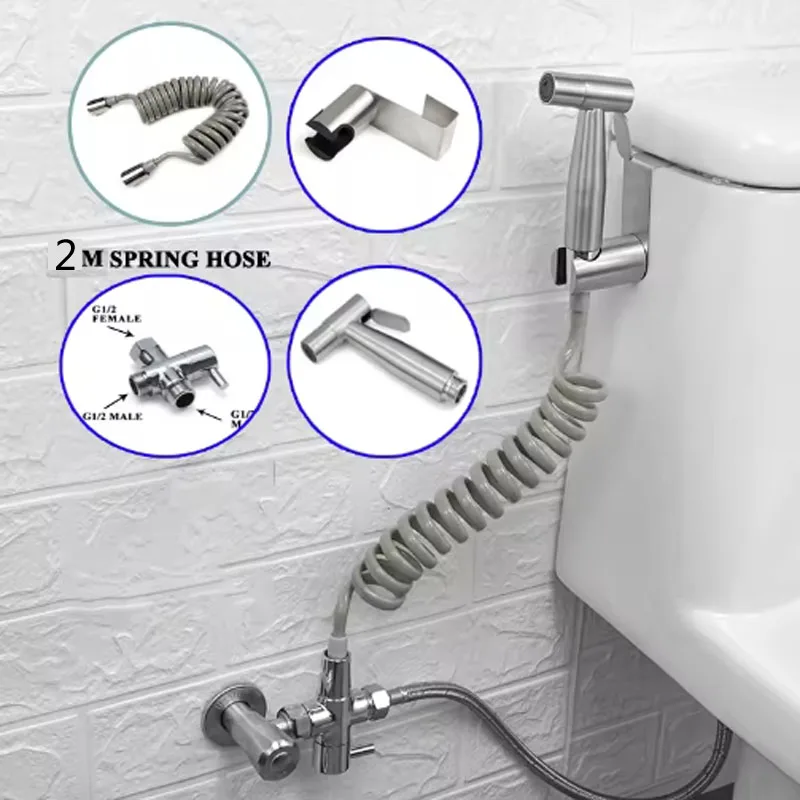 Portable Handheld Toilet Bidet Sprayer Gun Holder Self Cleaning Wash Bidet Faucet Spray 3 Way Valve Bathroom Hose Shower Head