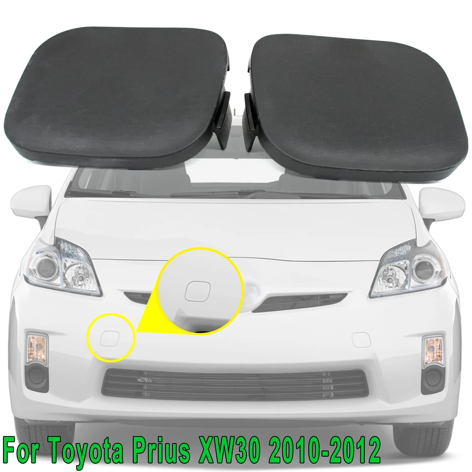 Front Bumper Tow Hook Eye Cap Covers (Pair) For Toyota Prius 2010-2011 - Black Plastic