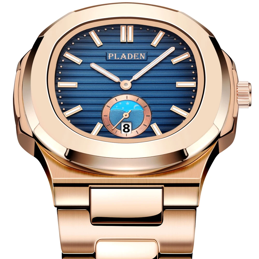 PLADEN Men's Quartz Watch Stylish Business Wristwatches Stainless Steel Calendar Waterproof Watches For Male High Quality New 3