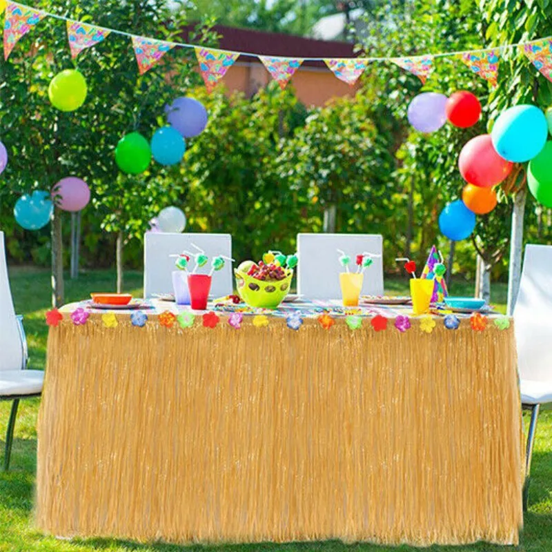 Table Skirt Summer Theme Party Grass Straw Color Table Skirt Hawaiian Tropical Theme Party Supplies for Decor Door Hanging