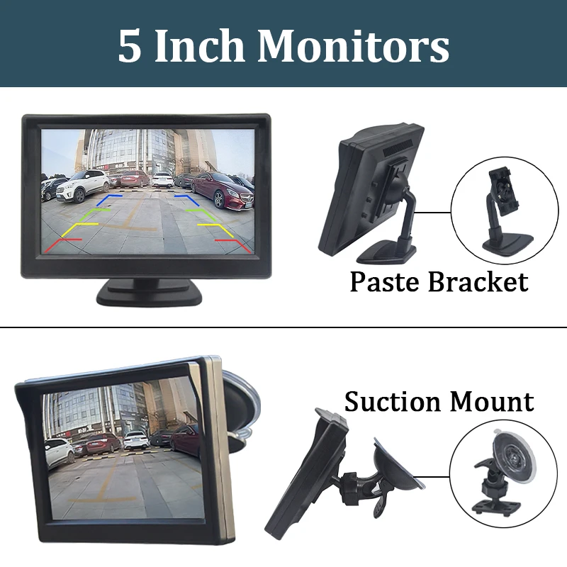 Automonitor met achteruitrijcamera, 4,3 inch auto HD achteruitkijkspiegelmonitor 8LED waterdichte nachtzicht achteruitrijcamera